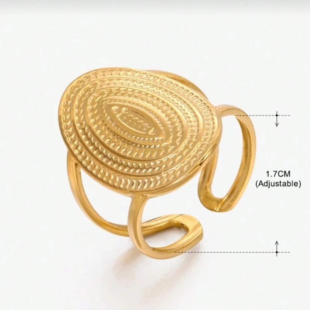 Elliptical Sculptural Gold Adjustable Ring — Modern Art Deco Statement
